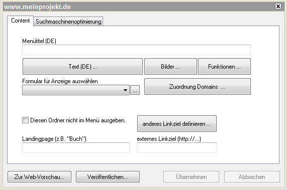 Dies ist die Formularansicht. Diese dient zum Erfassen der Inhalte, also der Texte und Bilder, auf dieser Webseite. Die Formularansicht kann im Fenster des VIO.Matrix Content-Managers unten rechts angezeigt werden. Sollten Sie dort keine Formularansicht sehen, dann ist diese abgeschaltet wurden. Gehen Sie in dem Fall auf MenÃ¼ „Ansicht” und klicken Sie dort „Formularansicht” an. Alternativ kÃ¶nnen Sie auch doppelt auf einen Ordner oder ein Element klicken um die Formularansicht in einem einzelnen Fenster des VIO.Matrix Content-Managers zu sehen. Die Formularansicht zeigt alle dem aktuell ausgewÃ¤hlten Ordner oder Element zugeordneten Eingabeformulare an. Diese sind als Laschen angeordnet. Klicken Sie eine der Laschen an um das dazugehÃ¶rige Formular angezeigt zu bekommen. 